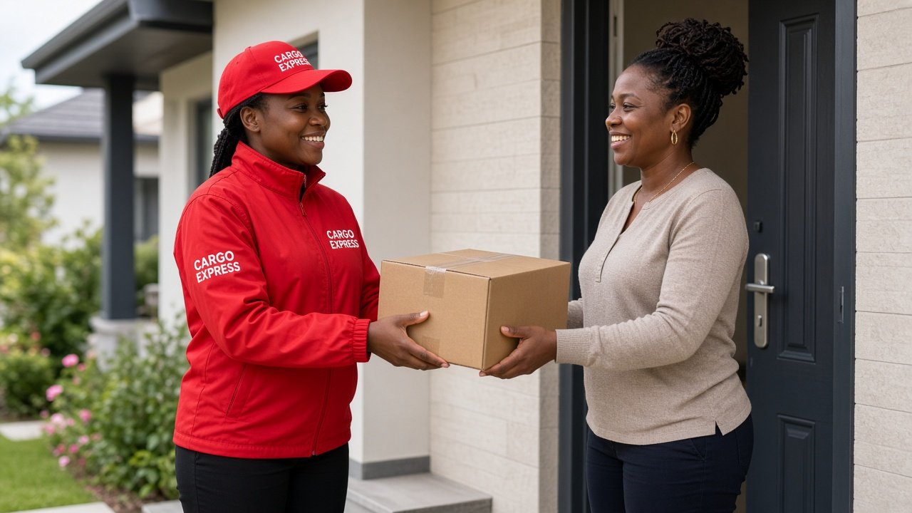 Cargo Express courier delivering to a customer
